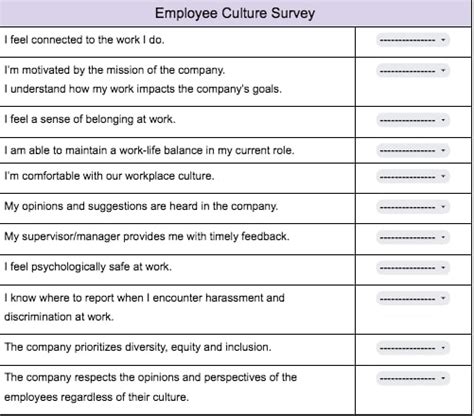 workplace culture assessment survey questions.